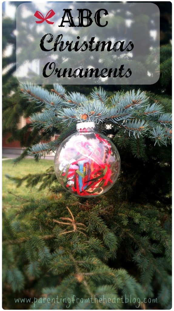 Make these EASY DIY alphabet ornaments with your kids. It just requires a bit of prep beforehand. Includes a free printable to make it extra easy for you. ABC Christmas Ornaments