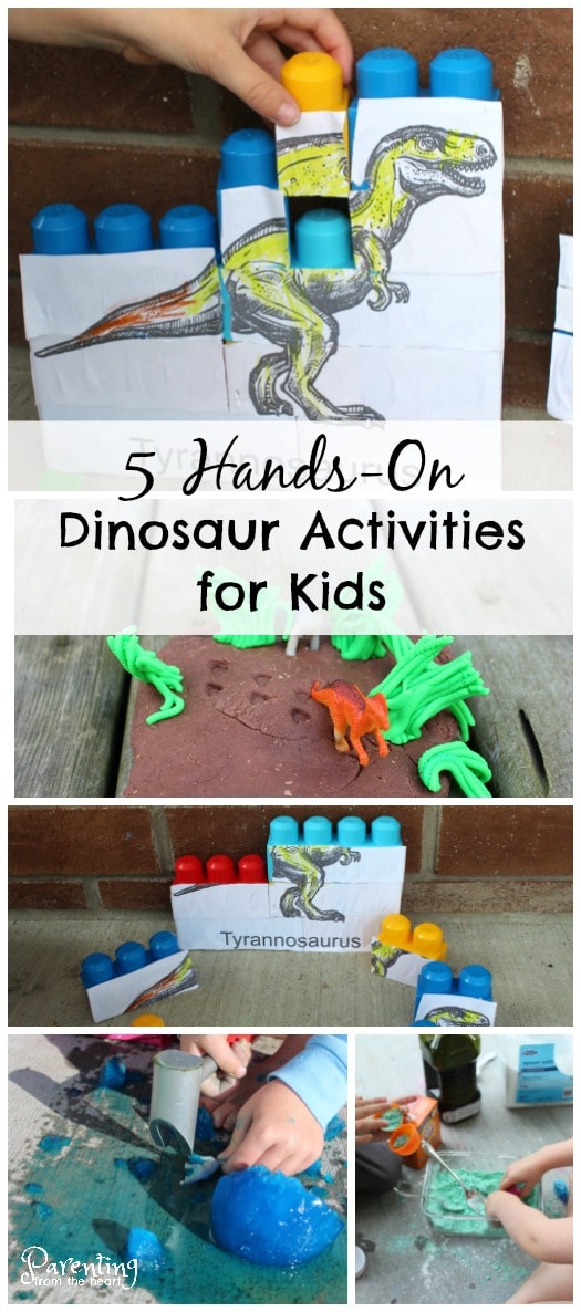 These 5 hands-on dinosaurs for kids activities are rooted in play-based learning. They foster scientific discovery, STEM learning, fine motor skill practice scissor skills and so much for! Comes with a free printable.