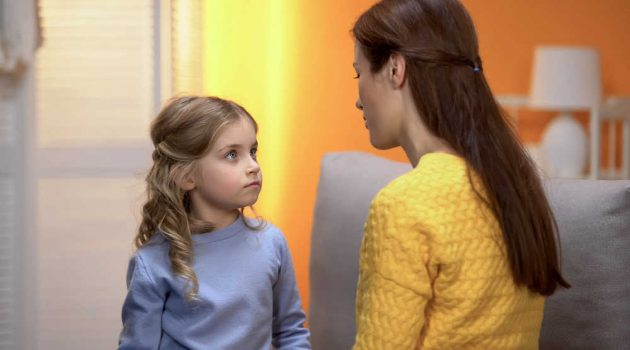 Mother speaks to daughter in a considerate way using positive language instead of negative phrasing
