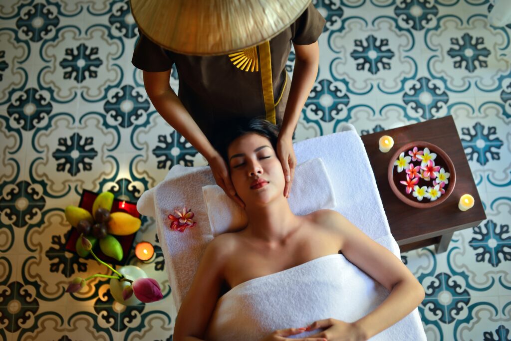 a woman having a massage in a spa