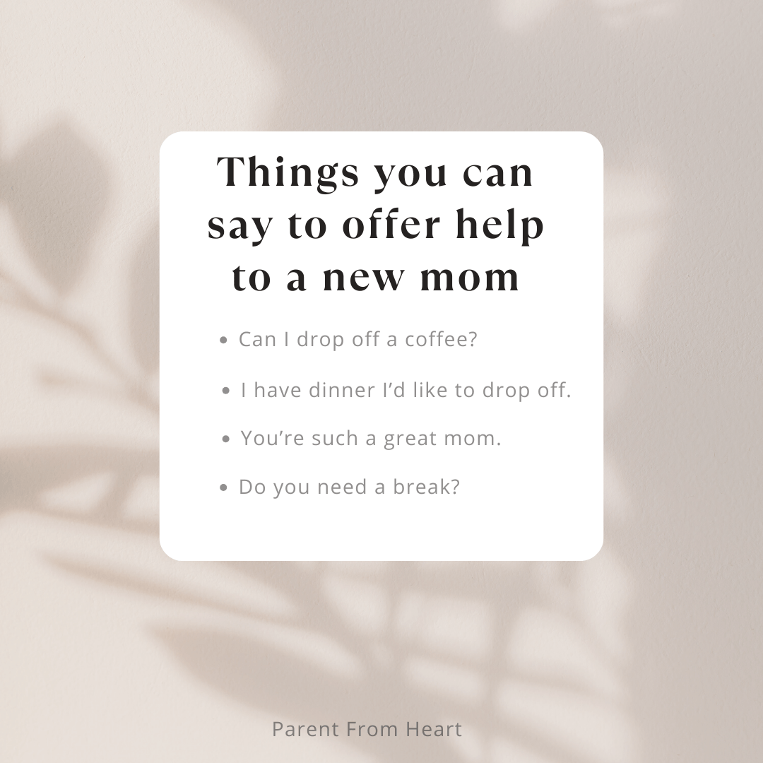 Things to say to a new mom to offer help infographic