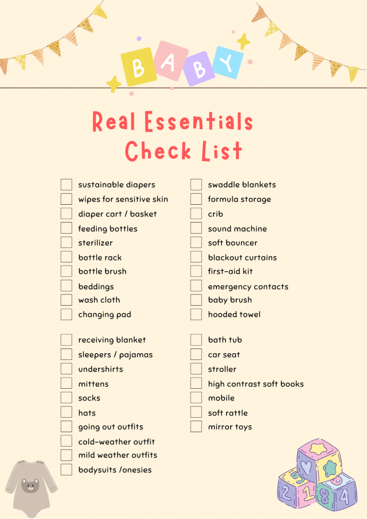a checklist of real essentials for the baby