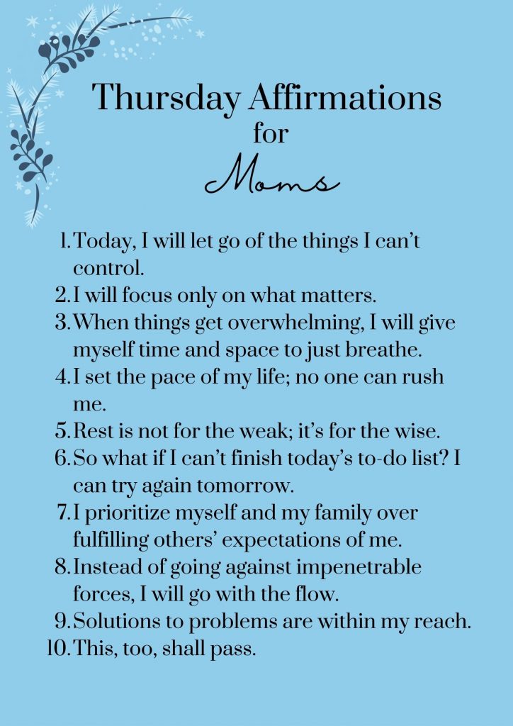 Thursday affirmations for moms help mothers find the tools to destress