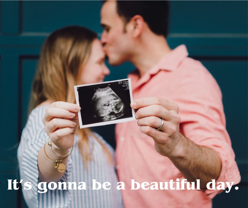 Announcing pregnancy using song lyrics, a photo of a couple holding an ultrasound 