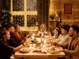 family having traditional Christmas dinner