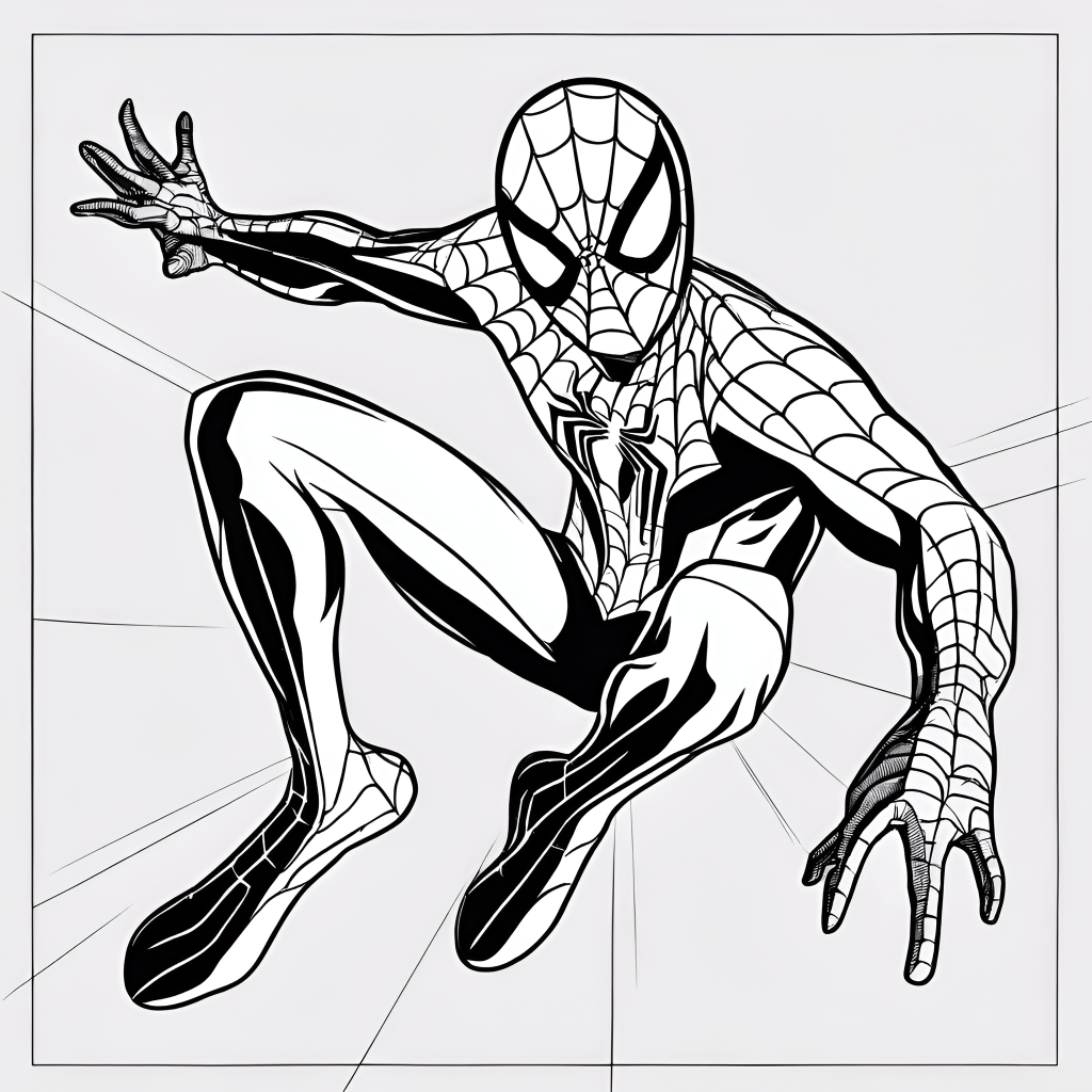 Coloring page of spider man flying 