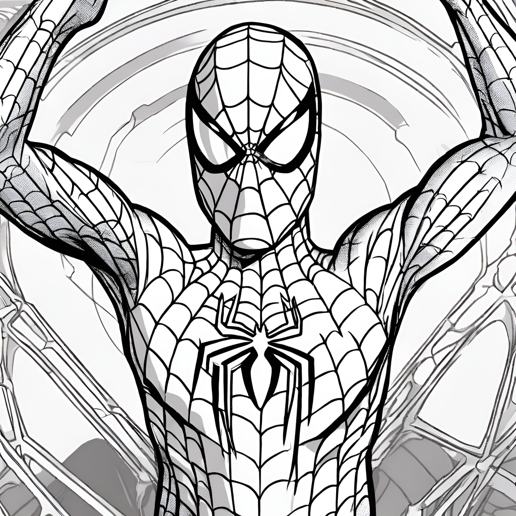 Spiderman with his hands up, coloring page. 