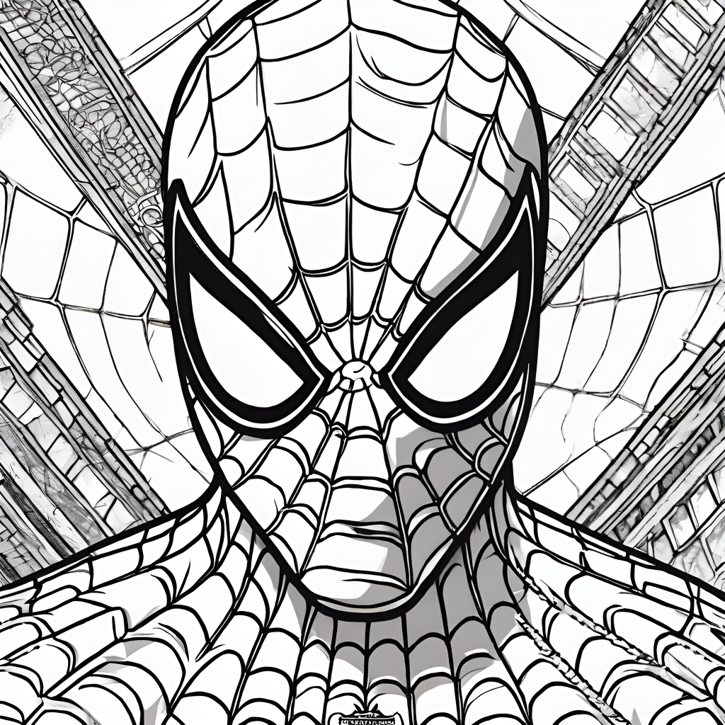 Close up shot of spider man in his mask coloring page. 