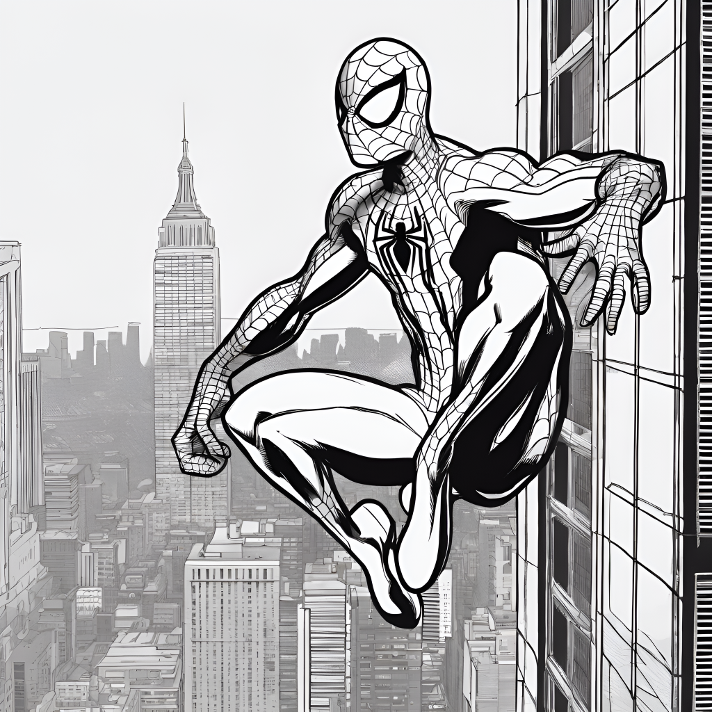 Spider-Man flying through buildings. 