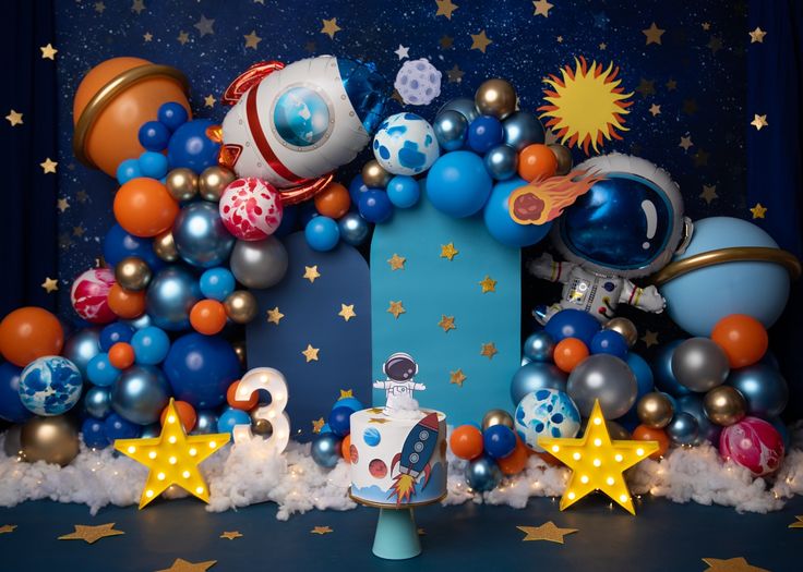 Outer-space-themed set-up for kids.