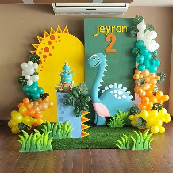 Dinosaur-themed set-up for kids.