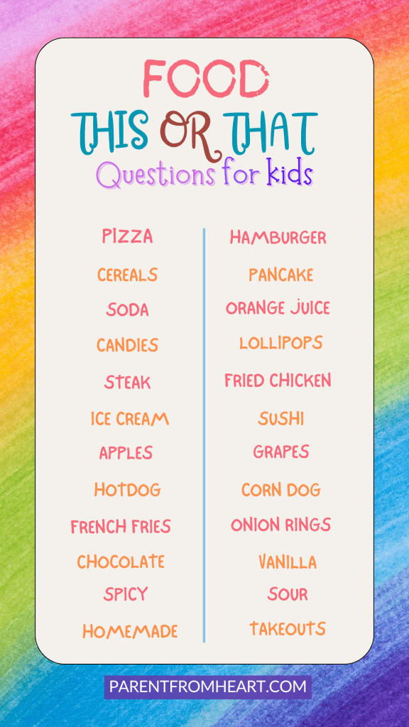 Food this or that questions for kids.