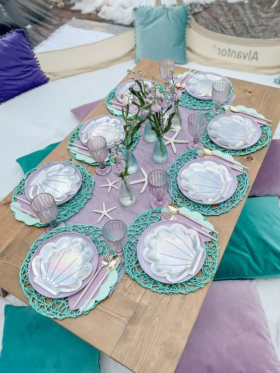 Under the sea theme party table set-up.
