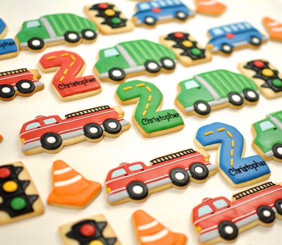 Vehicle-themed cookies.
