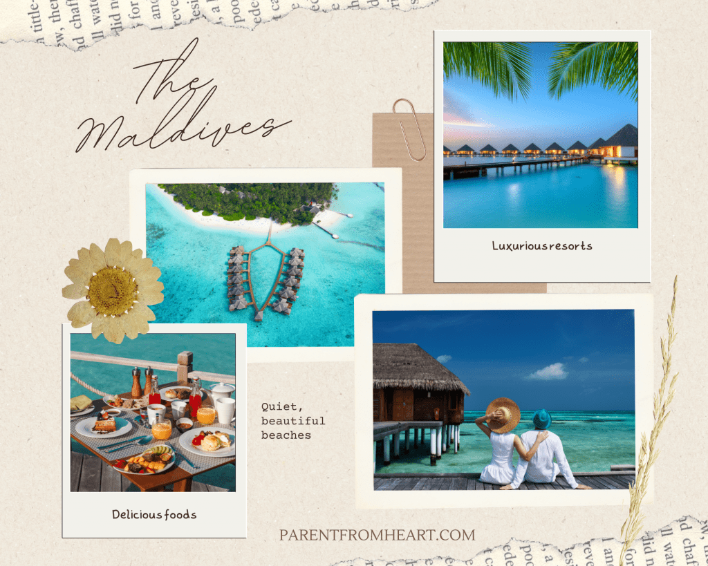 A photo collage of The Maldives.