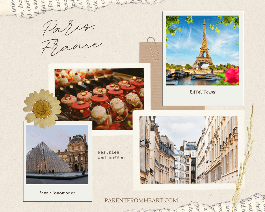 A photo collage of Paris, France.