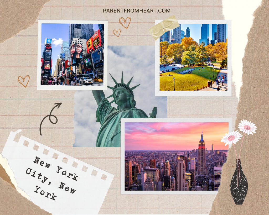 A photo collage of New York City, New York.