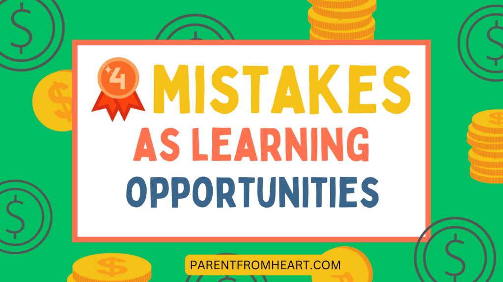 A banner about turning mistakes as learning opportunities as an engaging way to teach kids about money.
