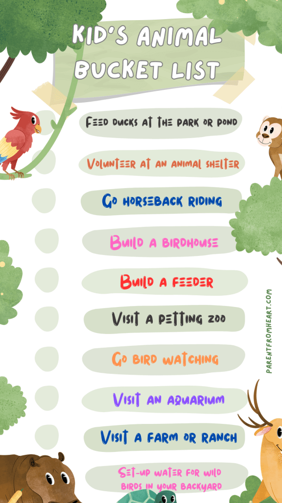 A summer bucket list for kids: animal and wildlife activities.