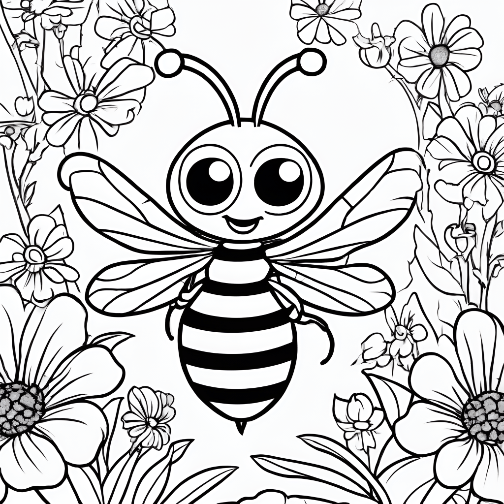 Bee with flowers coloring page