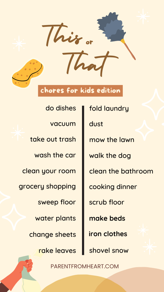 Chores this or that questions for kids.