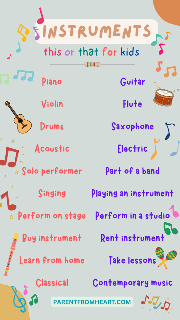 Instruments this or that questions for kids.
