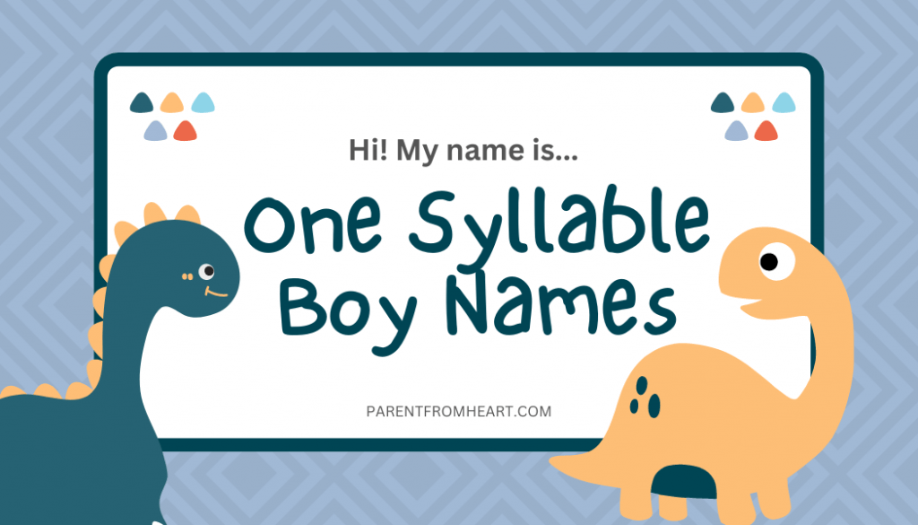 A banner resembling a nametag about One Syllable Boy Names.