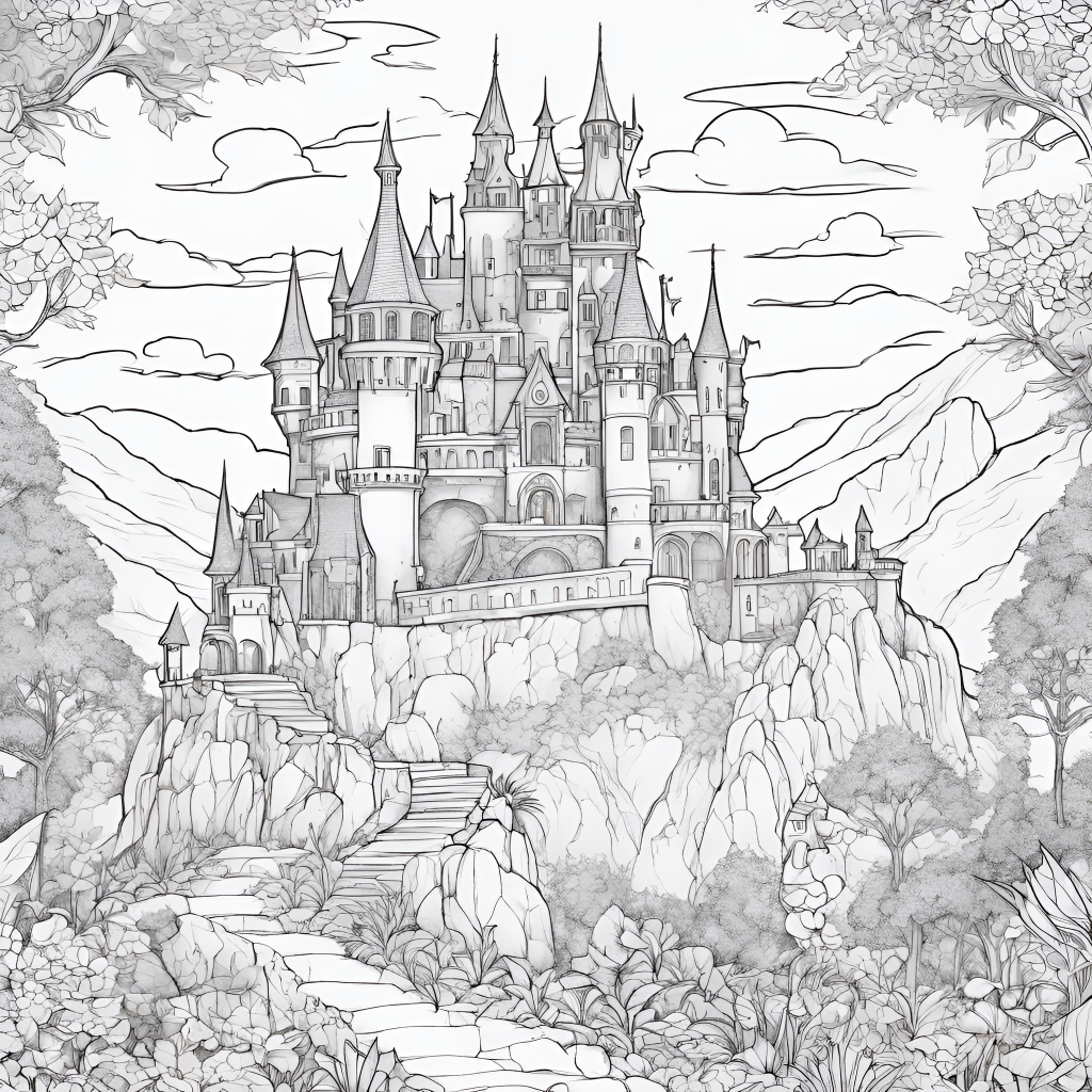 castle on a hill coloring page