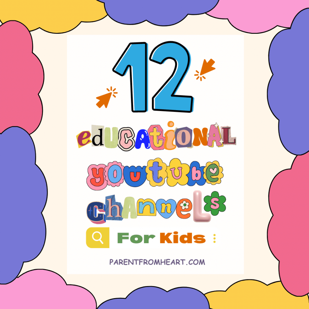 Pinterest cover photo about 12 Educational YouTube Channels for Kids.