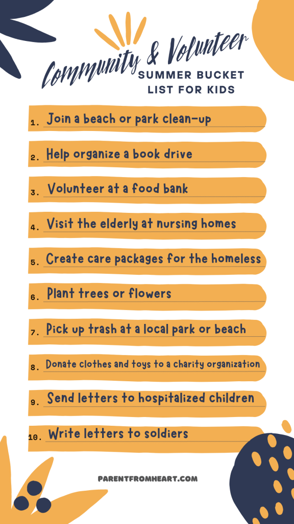 A summer bucket list for kids: community and volunteer activities.