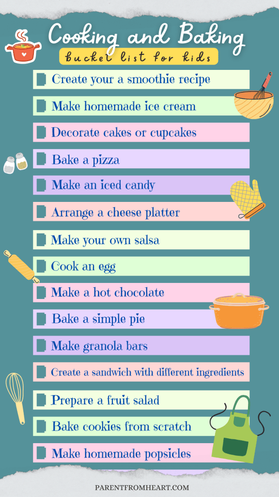 A summer bucket list for kids: cooking and baking activities.