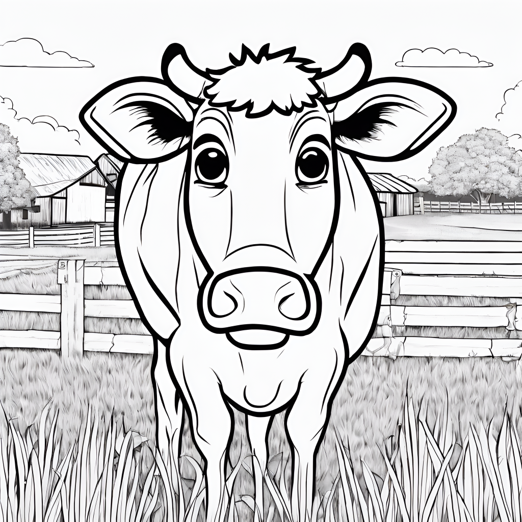 cow on a farm coloring page