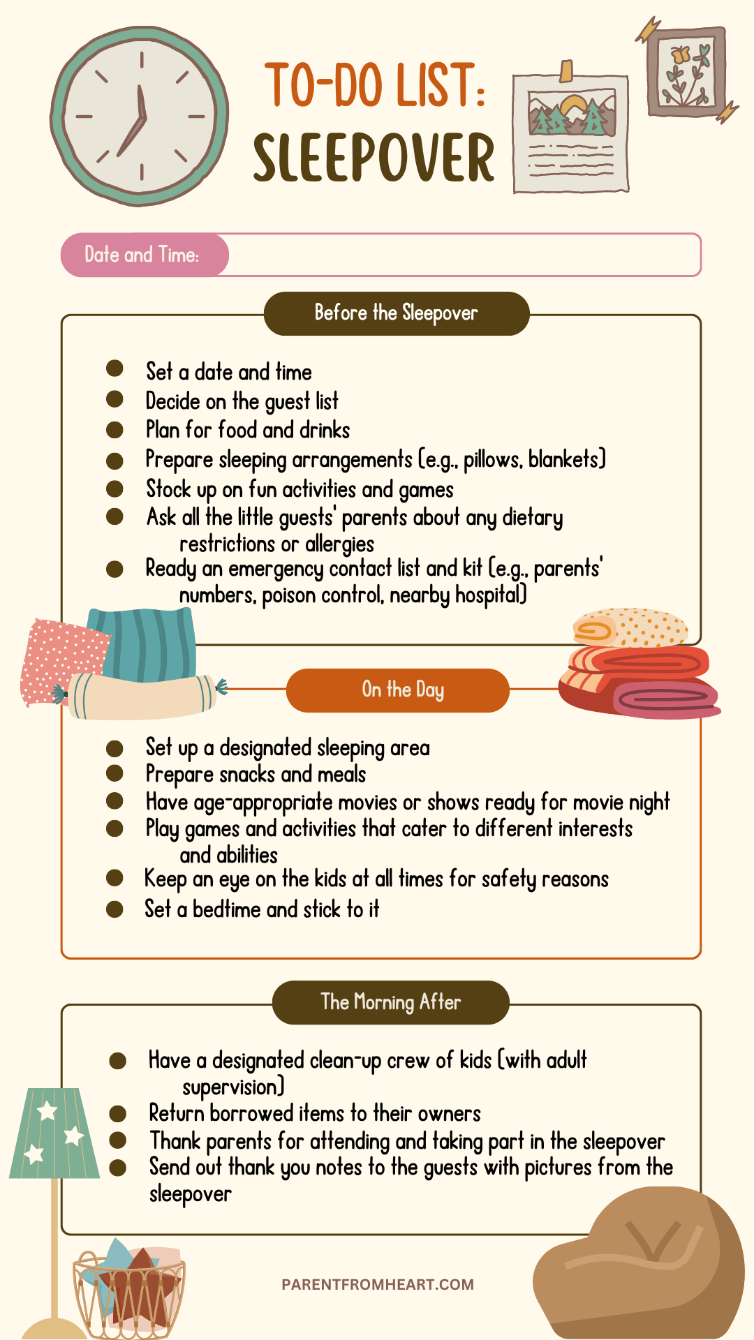 A checklist for parents for children sleepovers.