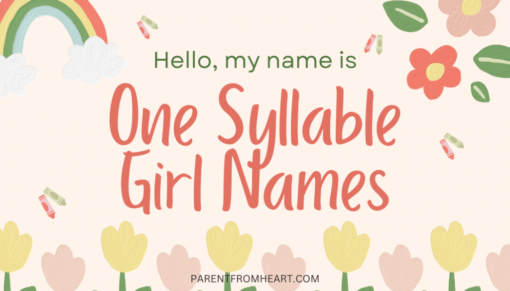 A banner resembling a nametag about One Syllable Girl Names.