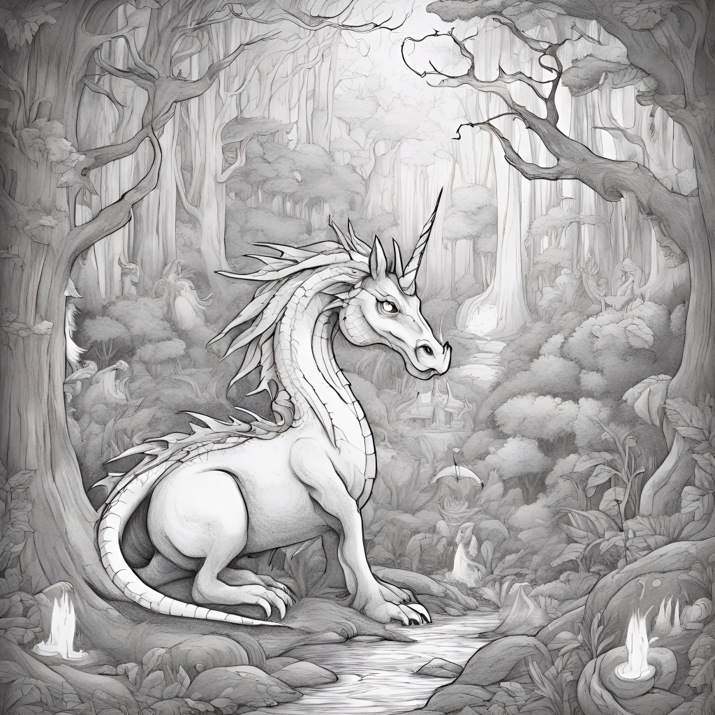 dragon unicorn coloring page