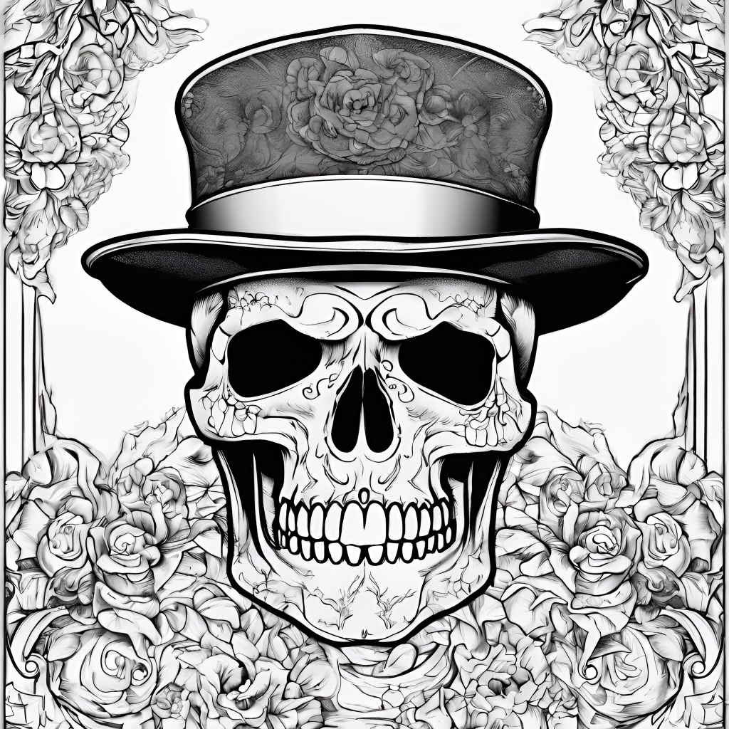 skull in a hat coloring page 