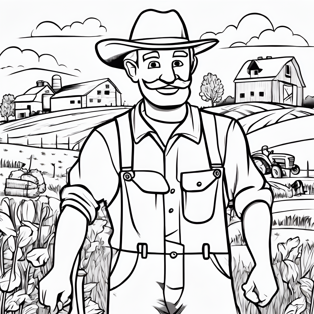 farmer on a farm coloring page