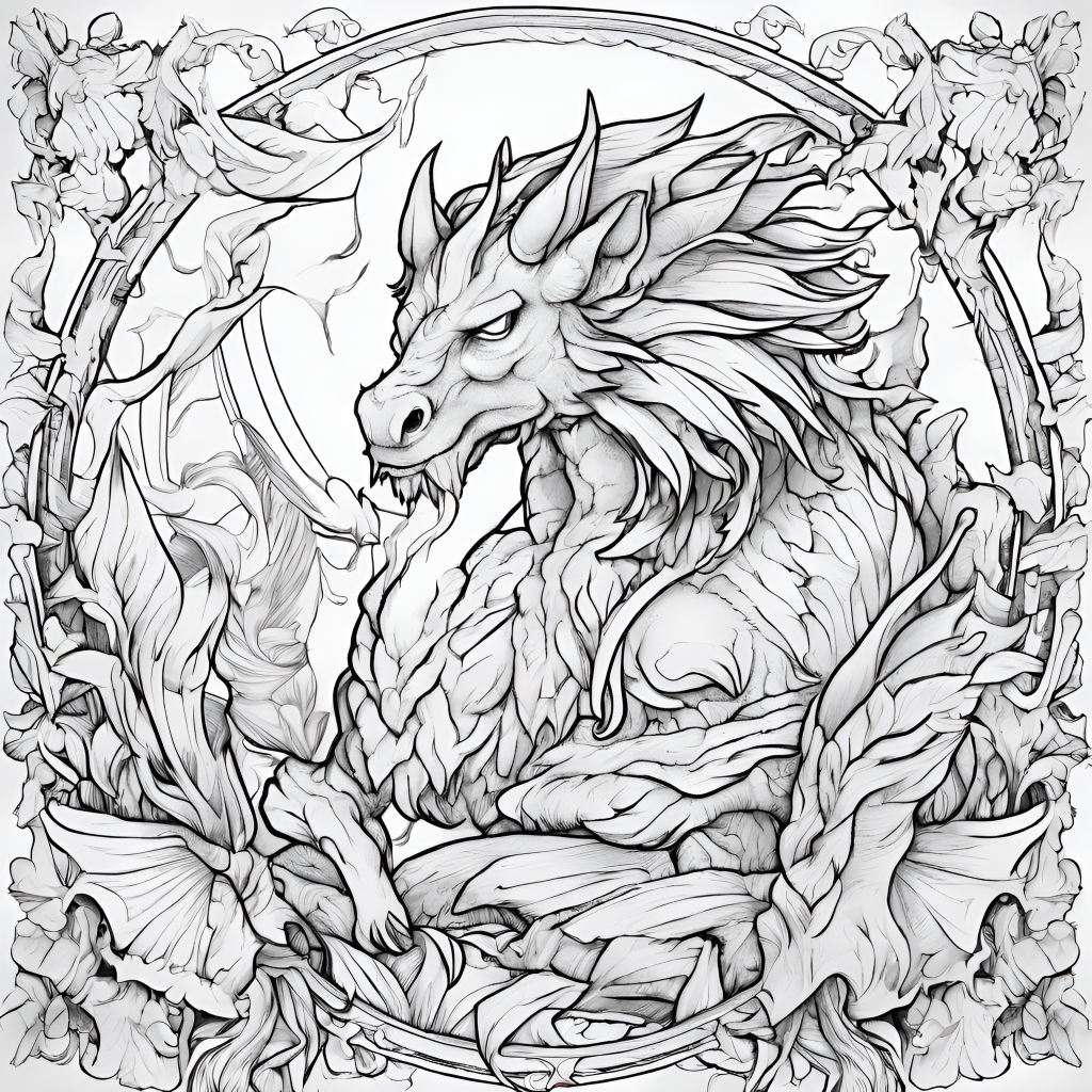 Dragon in wild flowers coloring page