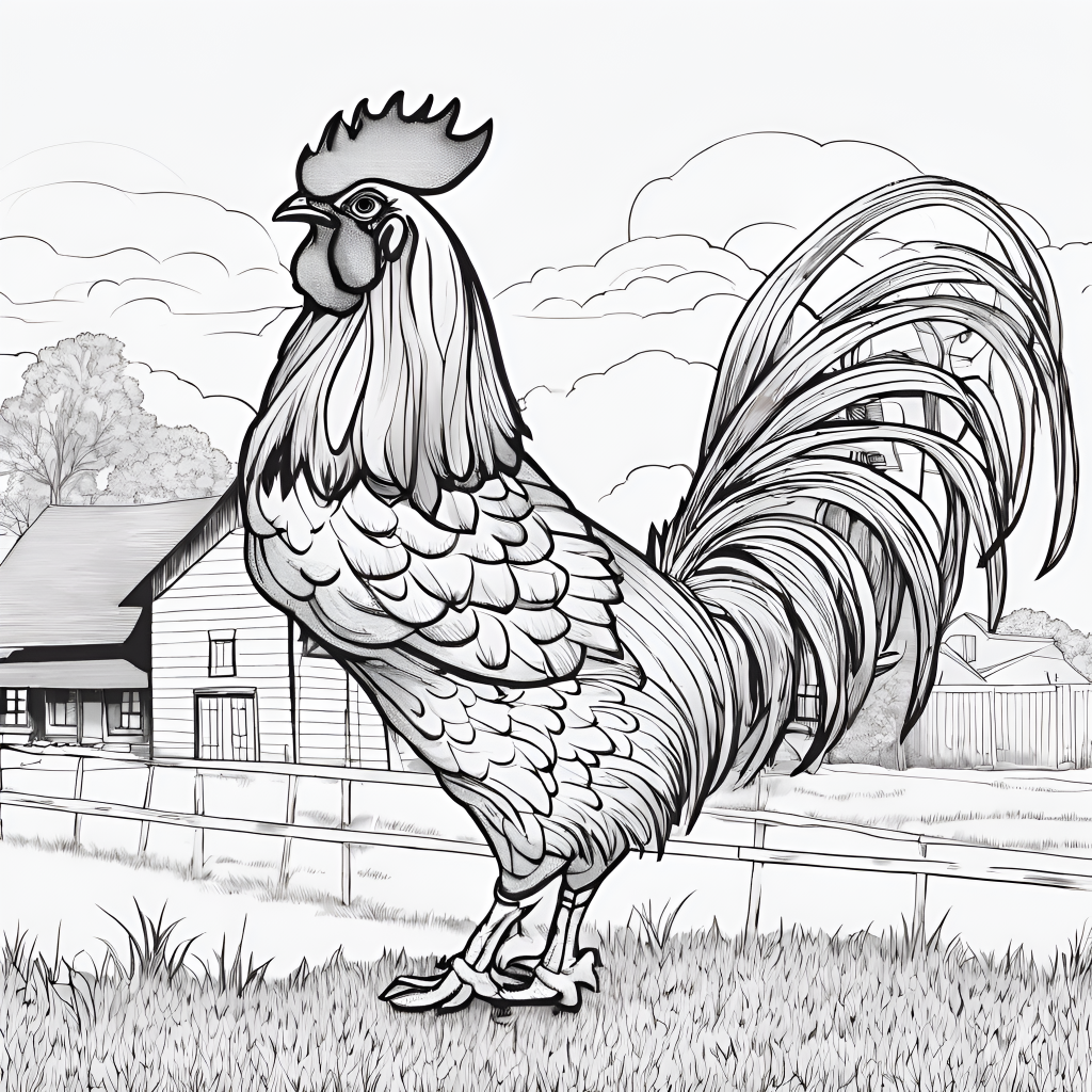 Rooster on a farm coloring page