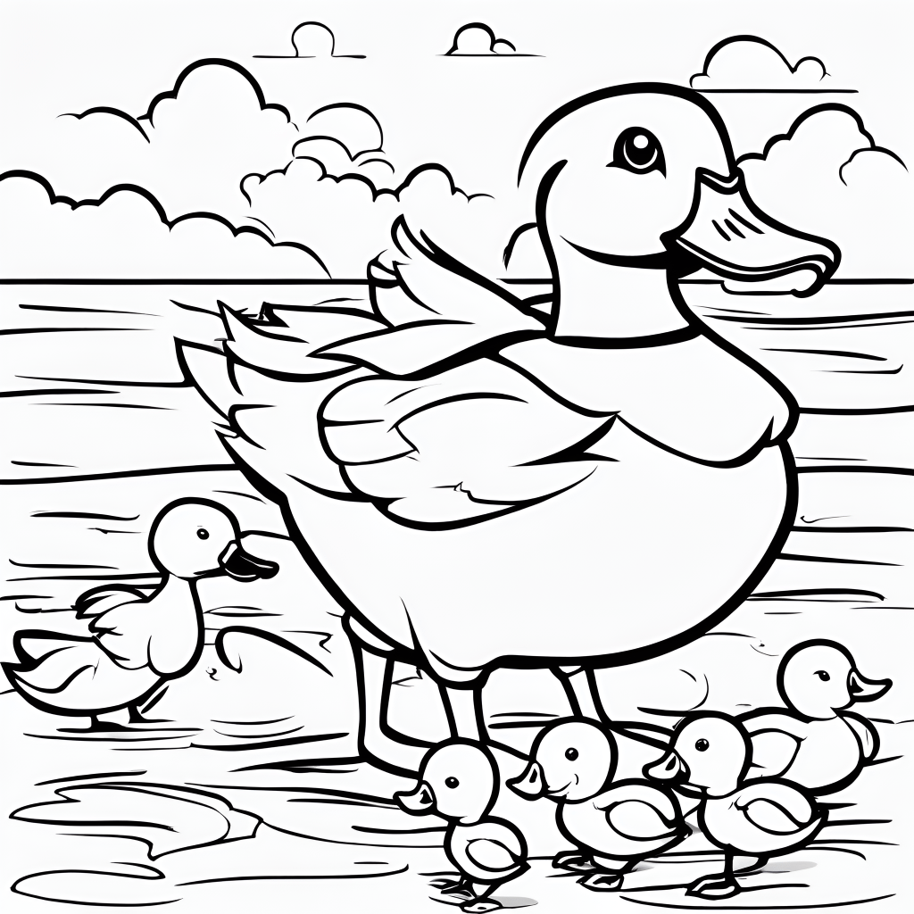 Duck with baby ducks coloring page