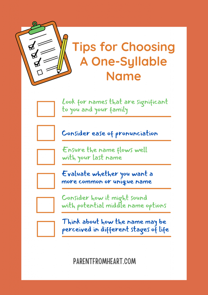 A checklist of Tips for Choosing a One-Syllable Name.