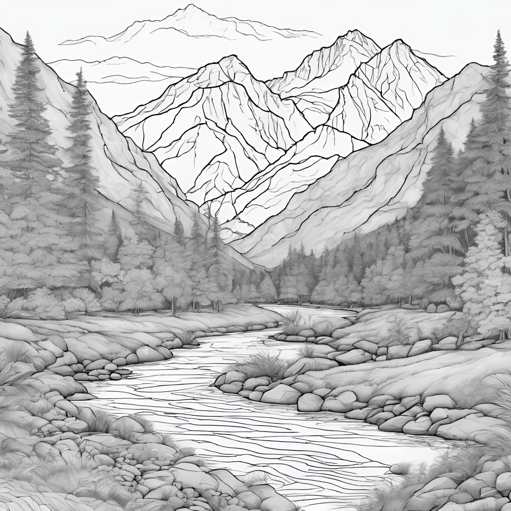 scenic mountains coloring page