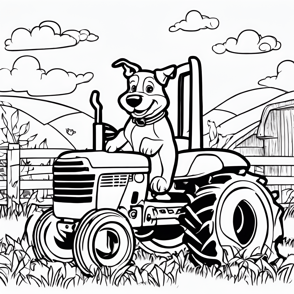 Dog in a tractor coloring page
