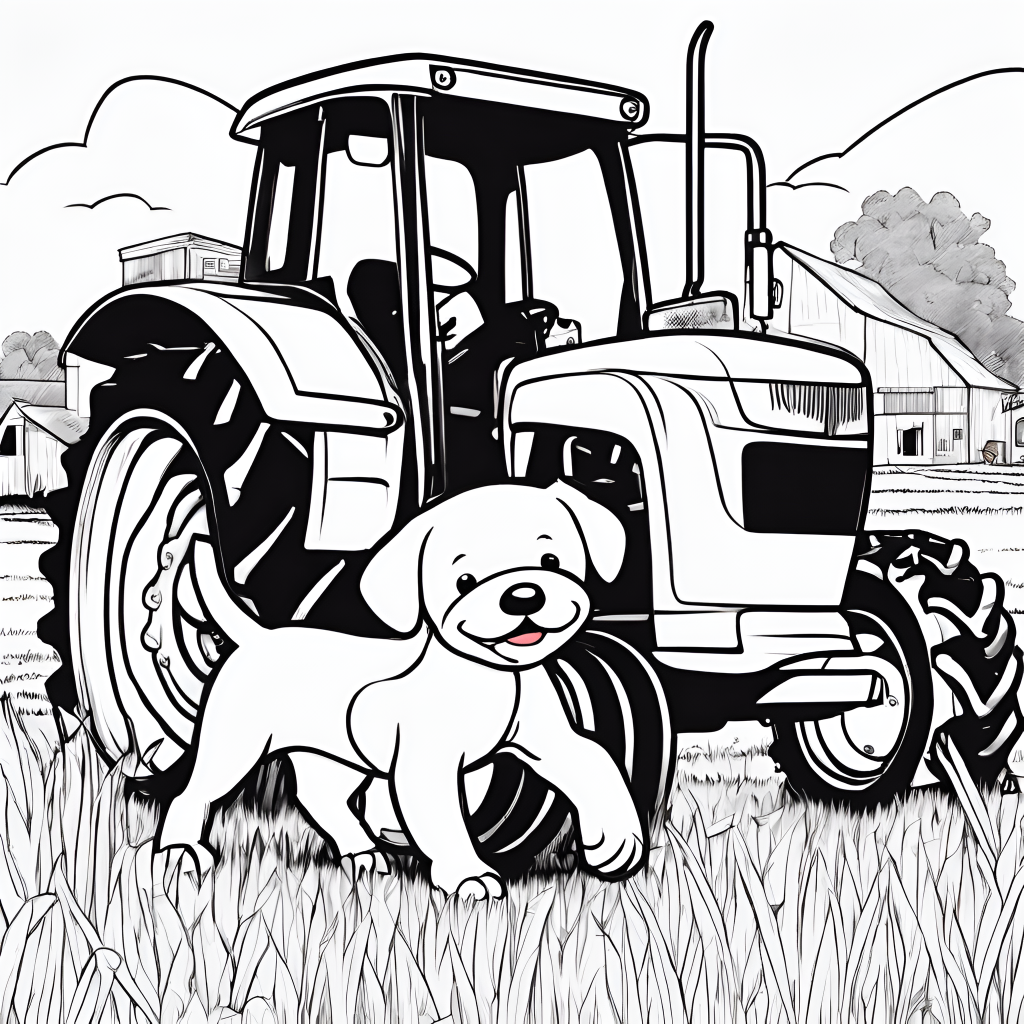 Tractor with a puppy coloring page 