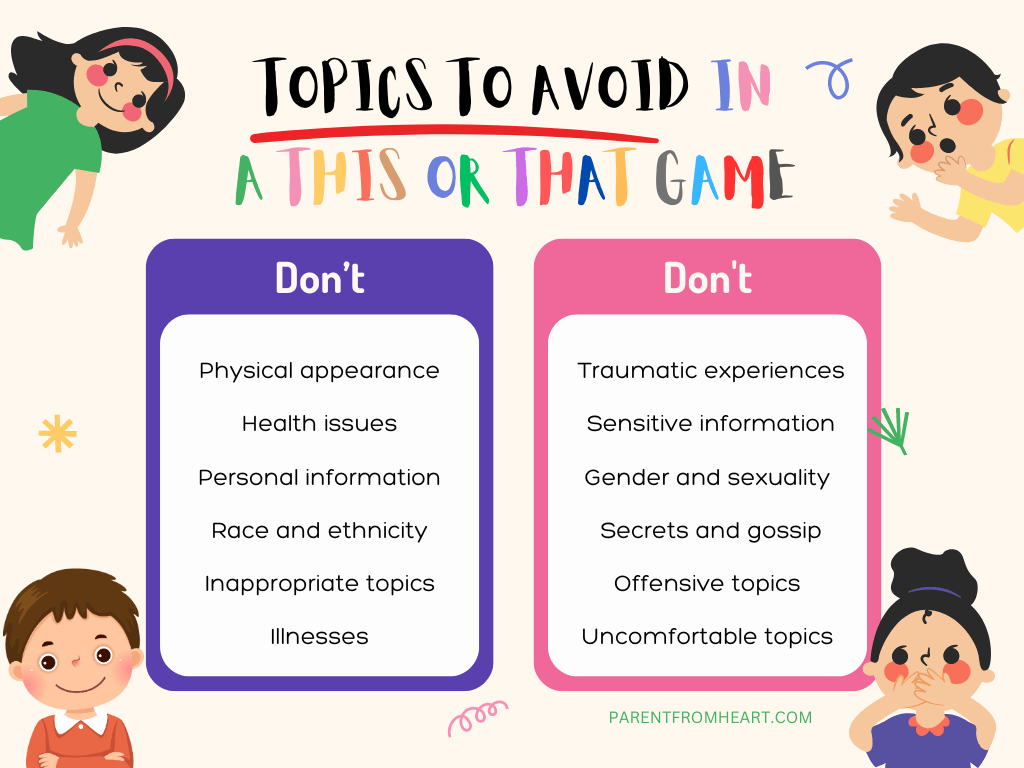 Topics to avoid in a this or that game for kids.