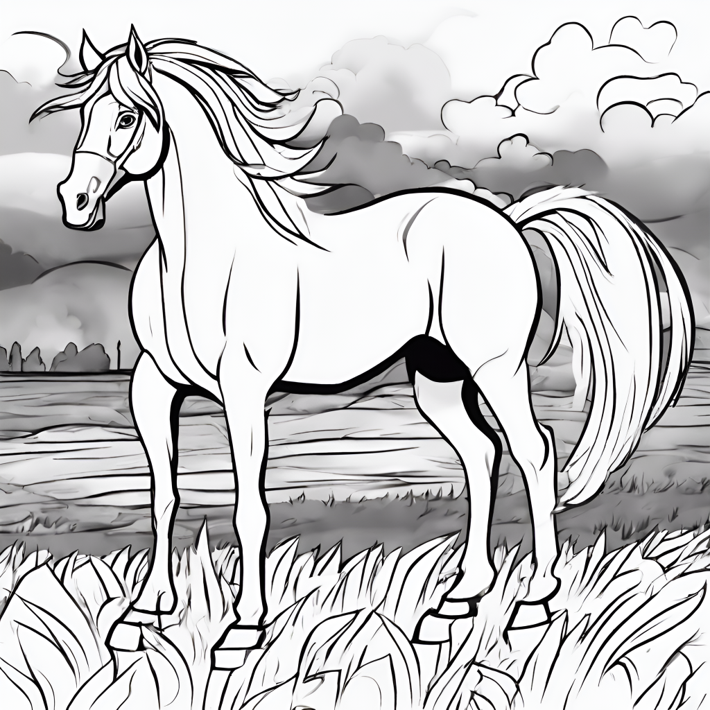 Horse in the wild coloring page