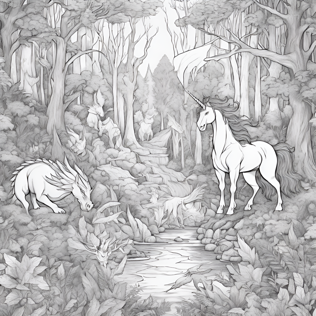 unicorn in the forest coloring page