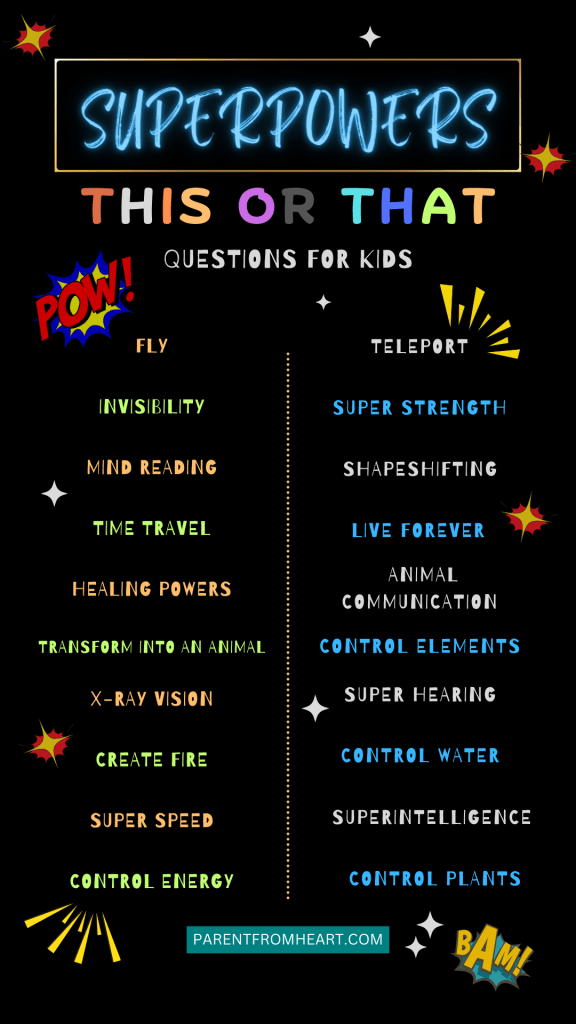 Superpowers this or that questions for kids.