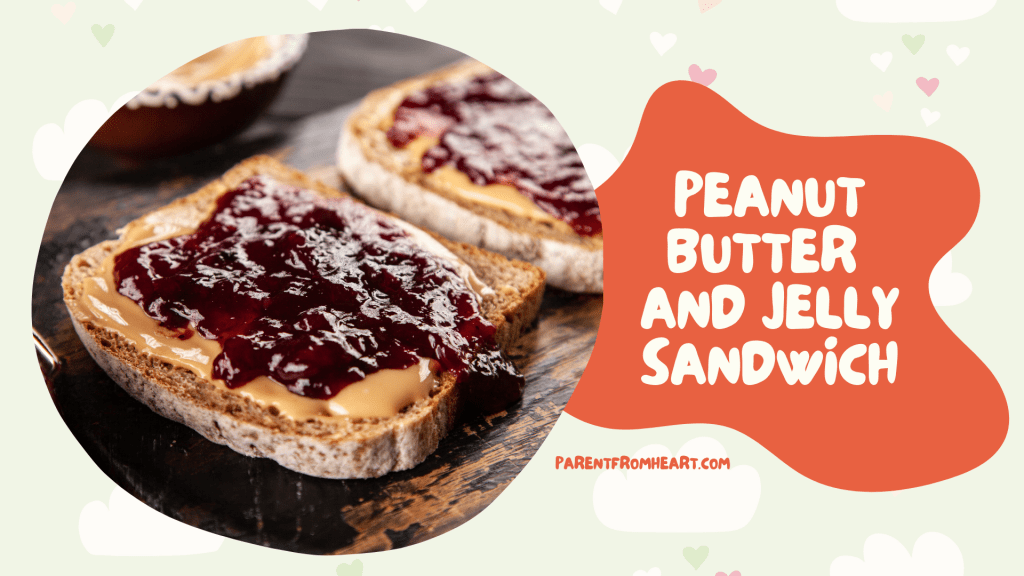 A banner with a picture and text of peanut butter and jelly sandwich.