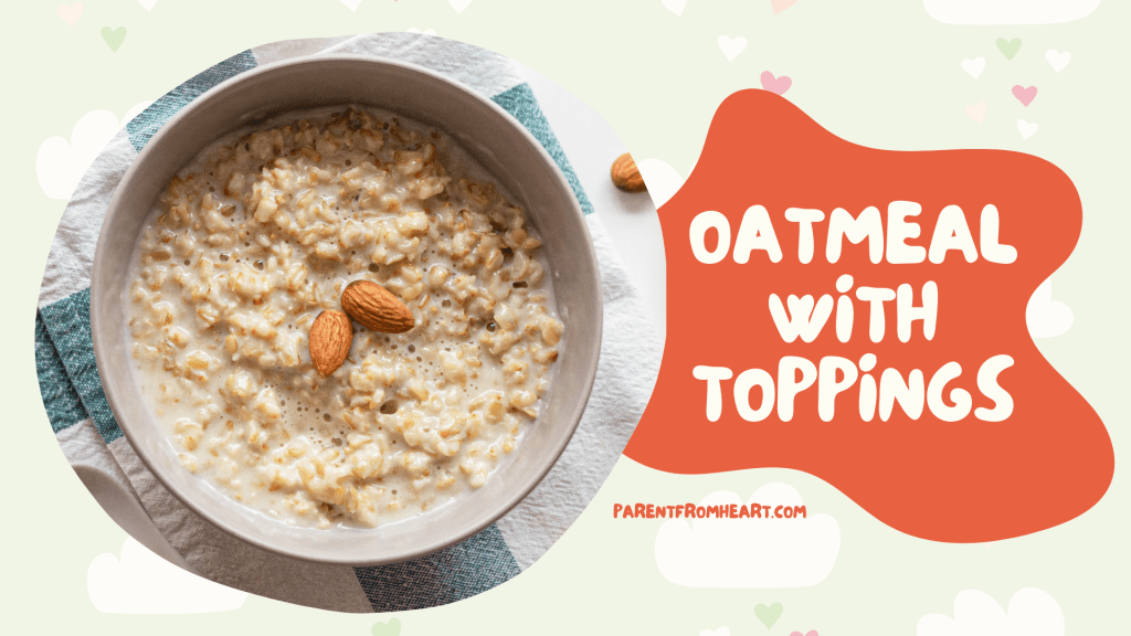 A banner with a picture and text of oatmeal with toppings.